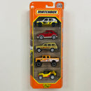 2021 Matchbox OffRoad Rally 5 Pack Set de 5 - Volkswagen 90 VW Golf Country, 2016 Fiat 500X, Jeep Wagoneer, 68 Dodge D-200, Baja Bandit