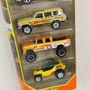2021 Matchbox OffRoad Rally 5 Pack Set de 5 - Volkswagen 90 VW Golf Country, 2016 Fiat 500X, Jeep Wagoneer, 68 Dodge D-200, Baja Bandit
