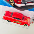 2026 Hot Wheels Cool Classics 55 Chevy rojo con flamas 5SP