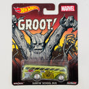 2015 Hot Wheels Premium Pop Culture Marvel Groot Surfin' School Bus verde metálico Llantas de Goma RR base ZAMAC