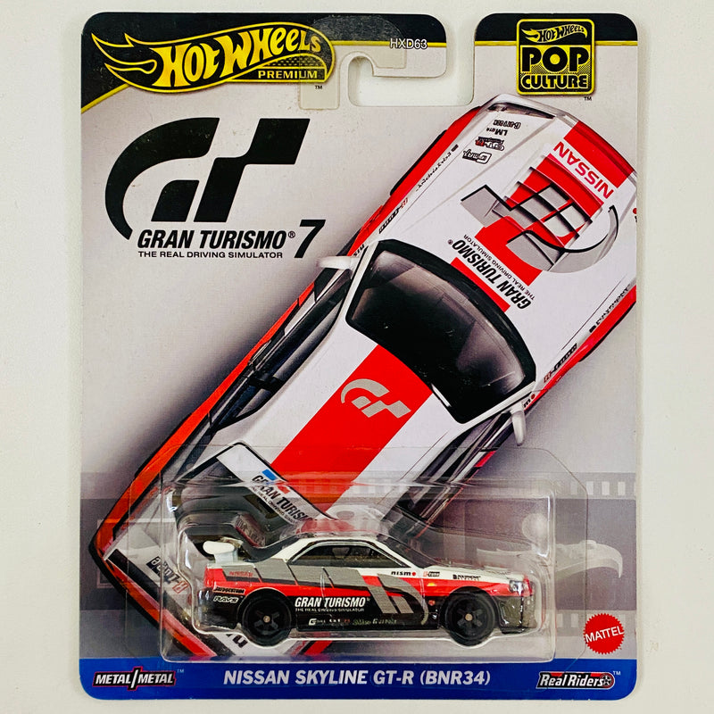 2024 Hot Wheels Premium Pop Culture Gran Turismo 7 Nissan Skyline GT-R BNR34 blanco Llantas de Goma RR