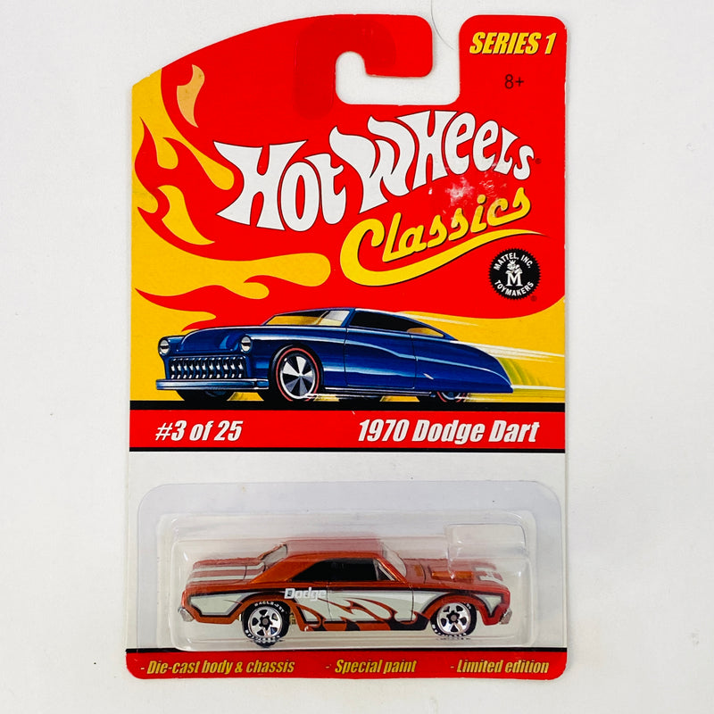 2005 Hot Wheels Classics Series 1 1968 Dodge Dart naranja spectraflame Goodyear 5SP base ZAMAC