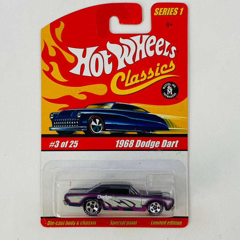 2005 Hot Wheels Classics Series 1 1968 Dodge Dart morado spectraflame Goodyear 5SP base ZAMAC