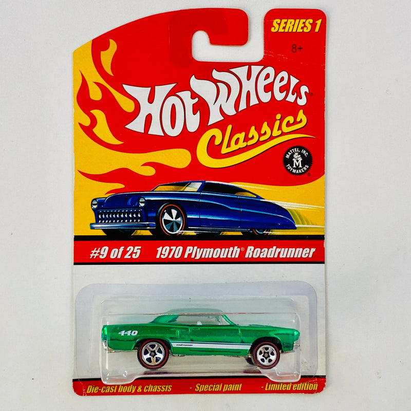 2005 Hot Wheels Classics Series 1 1970 Plymouth Roadrunner verde spectraflame Redline 5SP base ZAMAC