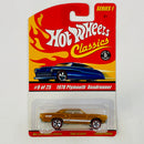 2005 Hot Wheels Classics Series 1 1970 Plymouth Roadrunner dorado spectraflame Redline 5SP base ZAMAC