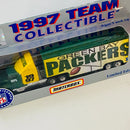 1997 Matchbox Team Collectible NFL Green Bay Packers Camión Trailer Kenworth T600 Tractor verde con amarillo Llantas de Goma