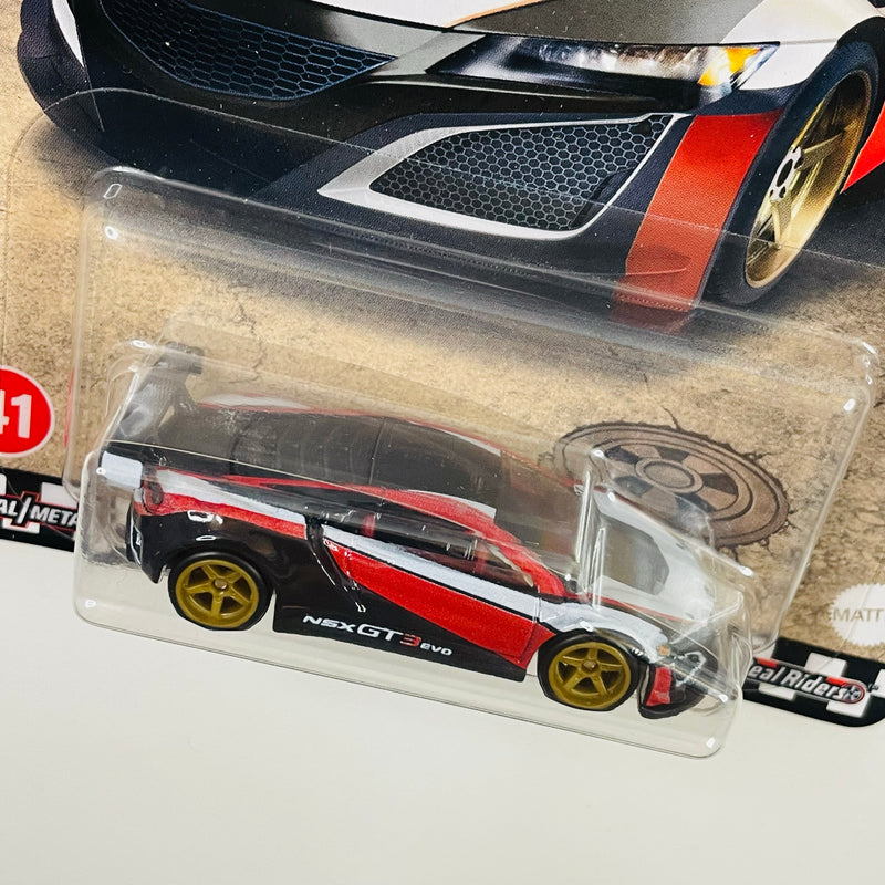 2022 Hot Wheels Premium Boulevard Acura NSX GT3 rojo con blanco y negro Llantas de Goma RR