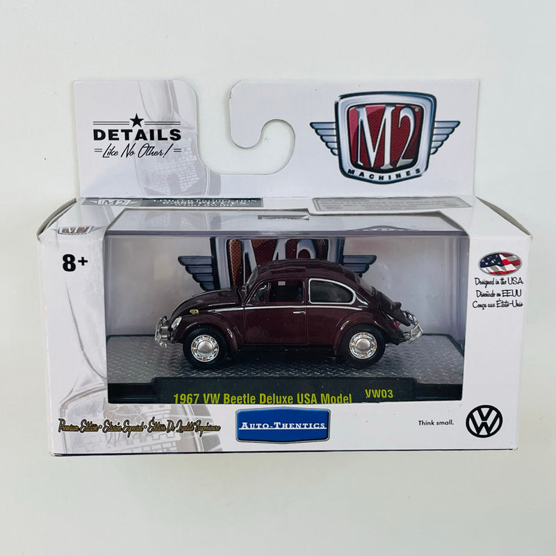 2015 M2 Machines Auto-Thentics Limited Edition 1/6,888 1967 VW Volkswagen Beetle Deluxe USA Model VW03 granate Llantas de Goma
