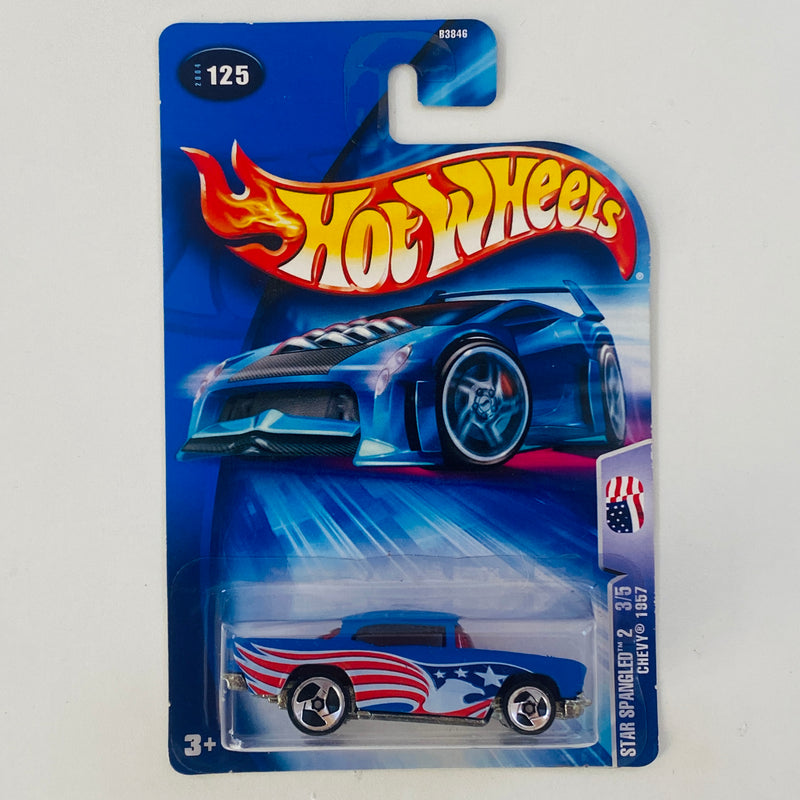 2004 Hot Wheels Star Spangled Chevy 1957 125 azul 3SP base ZAMAC