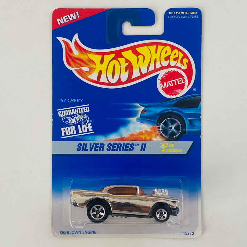 1996 Hot Wheels Silver Series II 57 Chevy cromado 5SP base ZAMAC