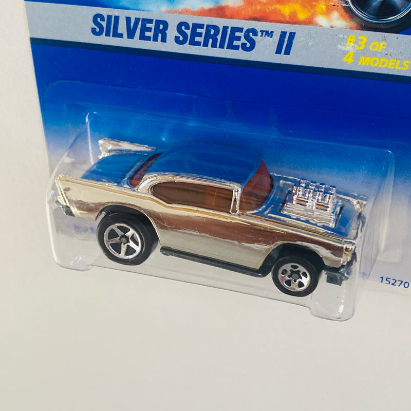 1996 Hot Wheels Silver Series II 57 Chevy cromado 5SP base ZAMAC