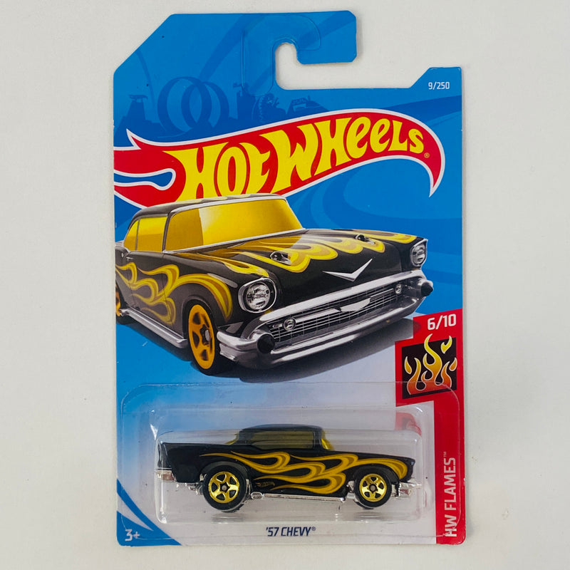 2019 Hot Wheels HW Flames 57 Chevy negro con flamas 5SP