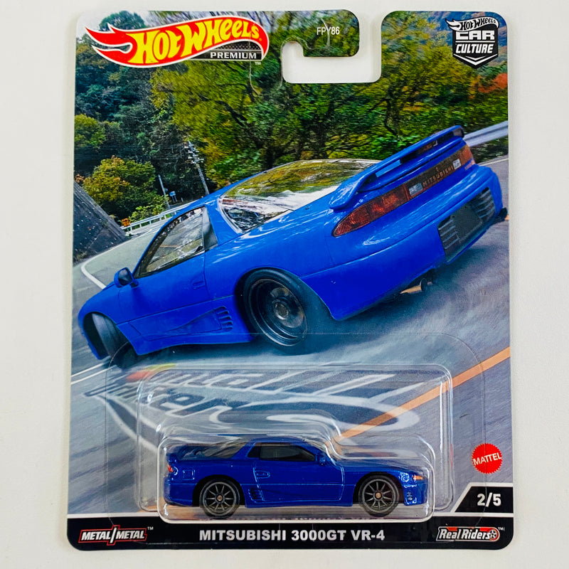 2022 Hot Wheels Premium Car Culture Mountain Drifters Mitsubishi 3000GT VR-4 azul metálico Llantas de Goma RR