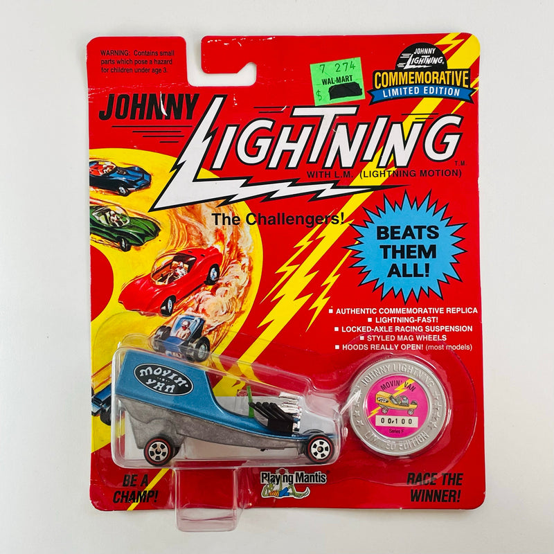 1993 Johnny Lightning The Challengers Commemorative Limited Edition Series F Movin' Van azul Redline con Moneda Coleccionista