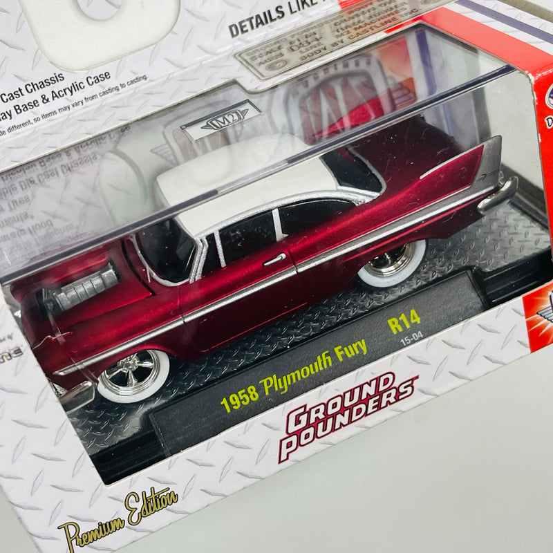 2015 M2 Machines Ground Pounders Limited Edition 1958 Plymouth Fury R14 rojo metálico Llantas de Goma