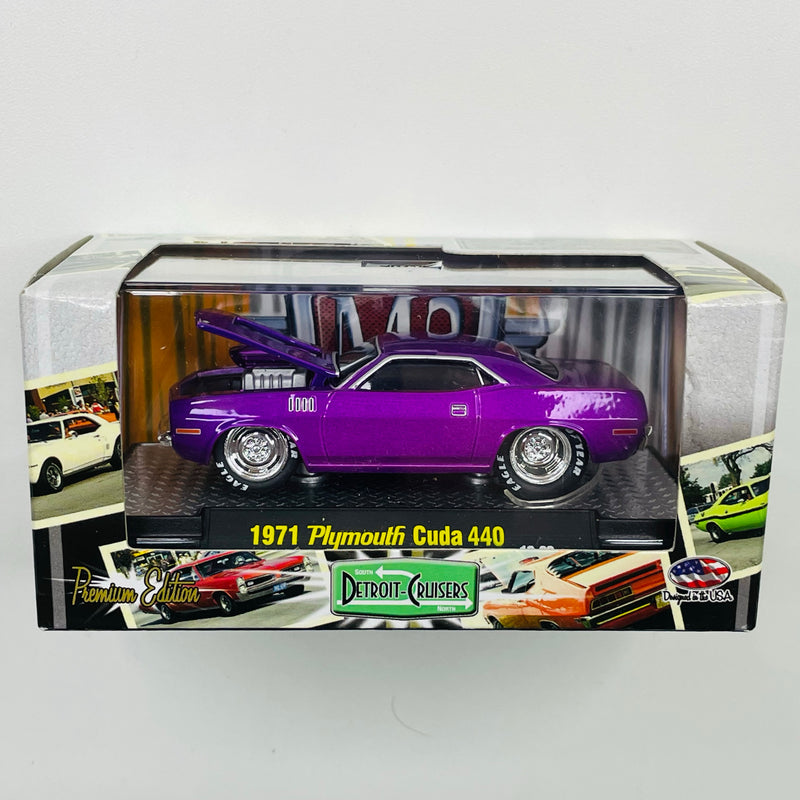 2012 M2 Machines Ground Pounders Limited Edition 1971 Plymouth Cuda 440 morado metálico Llantas de Goma