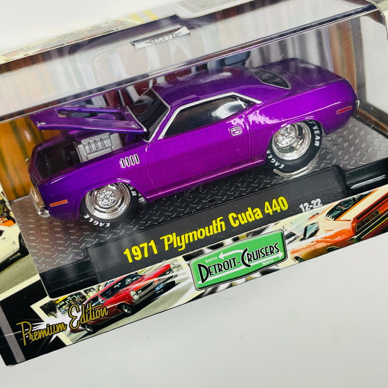 2012 M2 Machines Ground Pounders Limited Edition 1971 Plymouth Cuda 440 morado metálico Llantas de Goma