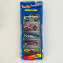 2000 Hot Wheels World Tour 5 Pack Set de 5 - Ford Bronco 4-Wheeler, Trailbuster Jeep CJ-7, Dodge Caravan, Oldsmobile Aurora, 80s Corvette Chevrolet