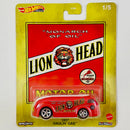 2020 Hot Wheels Premium Pop Culture Vintage Oil Lion Head Haulin Gas rojo Llantas de Goma RR base ZAMAC