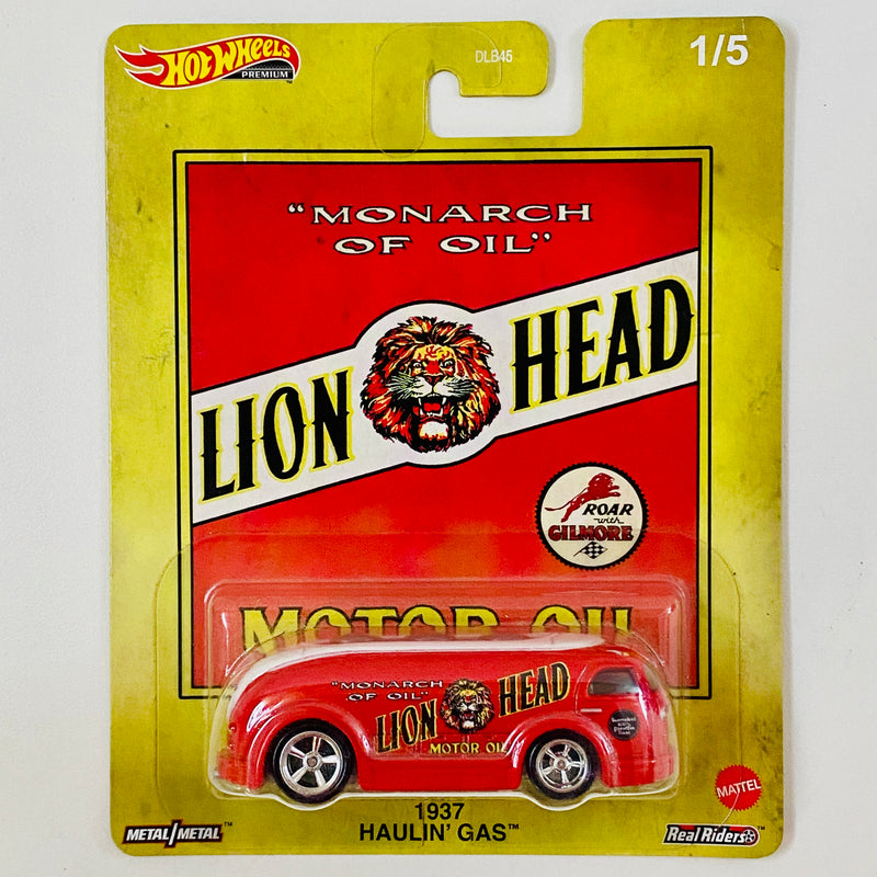 2020 Hot Wheels Premium Pop Culture Vintage Oil Lion Head Haulin Gas rojo Llantas de Goma RR base ZAMAC