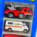 1997 Hot Wheels Fire Fighting 5 Pack Set de 5 - Flame Stopper, Ambulance, Rescue Ranger, Fire Eater, Holden Police Cruiser