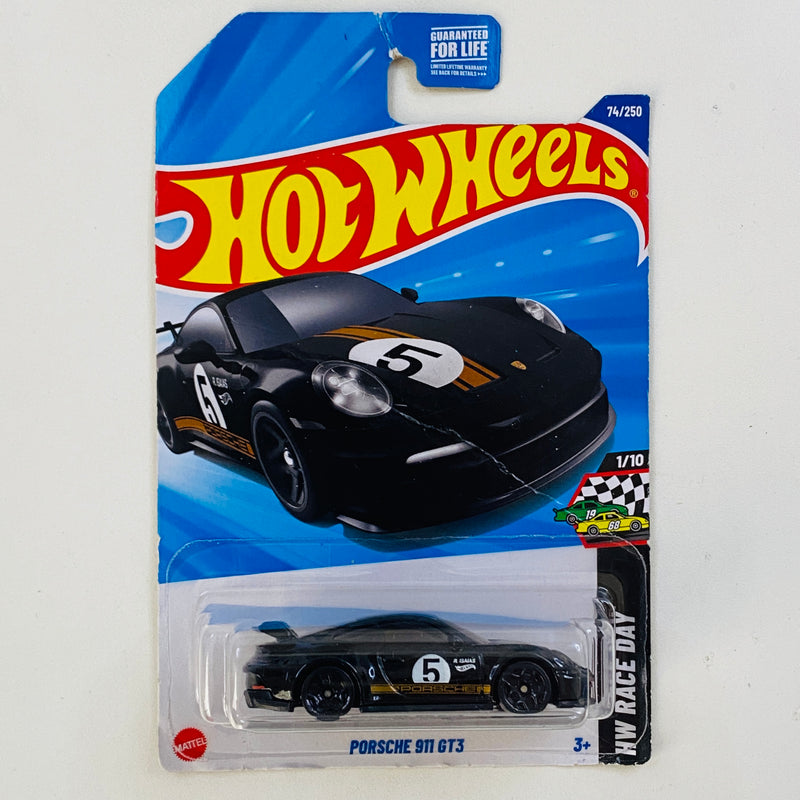 2025 Hot Wheels HW Race Day Porsche 911 GT3 negro Y5 - Detalle Tarjeta