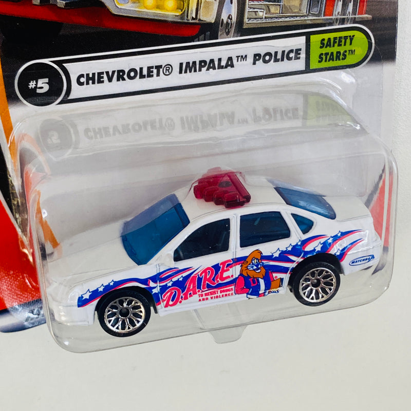 2002 Matchbox 50th Anniversary Safety Stars Chevrolet Impala Police blanco