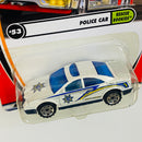 2002 Matchbox 50th Anniversary Rescue Rookies Police Car blanco Primera Edición con Apertura de Maletero