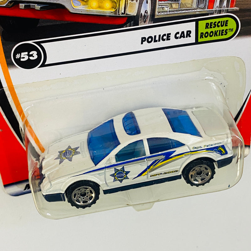 2002 Matchbox 50th Anniversary Rescue Rookies Police Car blanco Primera Edición con Maletero Funcional