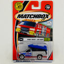 2002 Matchbox 50th Anniversary To The Rescue Ford Truck with Raft plata metálico con Tolva Inclinable y Bote