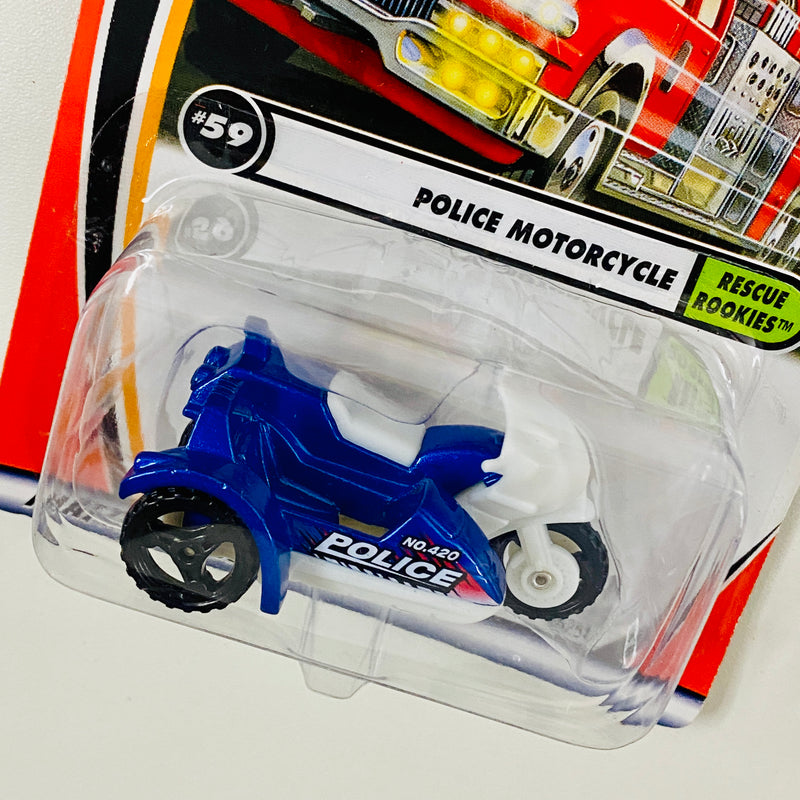 2002 Matchbox 50th Anniversary Rescue Rookies Police Motorcycle azul metálico Primera Edición