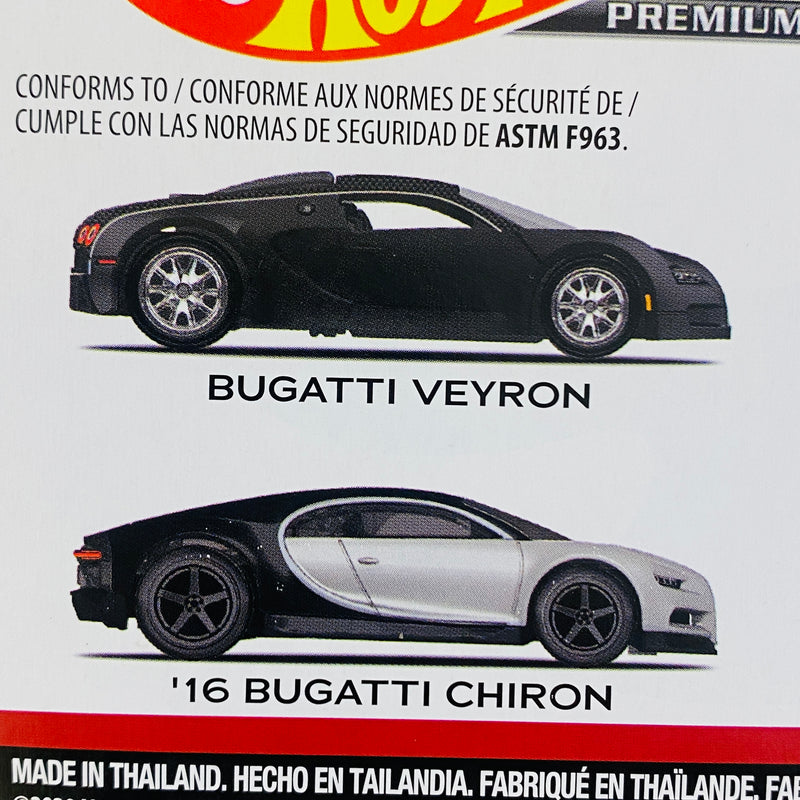 2023 Hot Wheels Premium Car Culture Bugatti 2 Pack Set de 2 - Bugatti Veyron y 16 Bugatti Chiron con Llantas de Goma RR