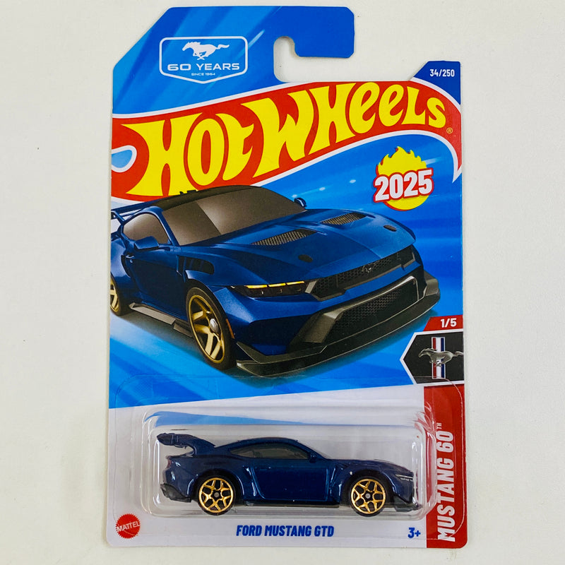 2025 Hot Wheels Mustang 60th Anniversary Ford Mustang GTD azul metálico Y5 Primera Edición