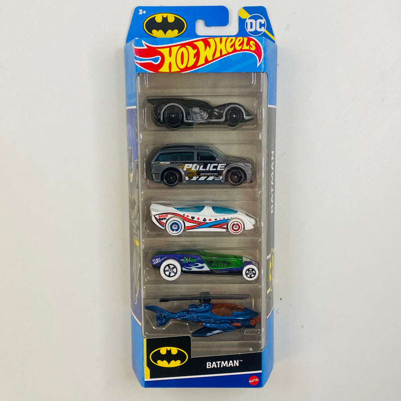 2024 Hot Wheels Multipack Exclusive Batman 5 Pack Set de 5 - Arkham Asylum Batmobile, Boom Box, Power Pistons, Hi-Roller y Batcopter