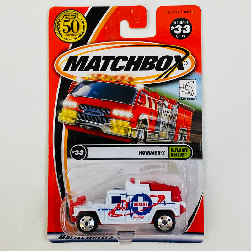 2002 Matchbox 50th Anniversary Ultimate Rescue Hummer blanco con Apertura de Compuerta