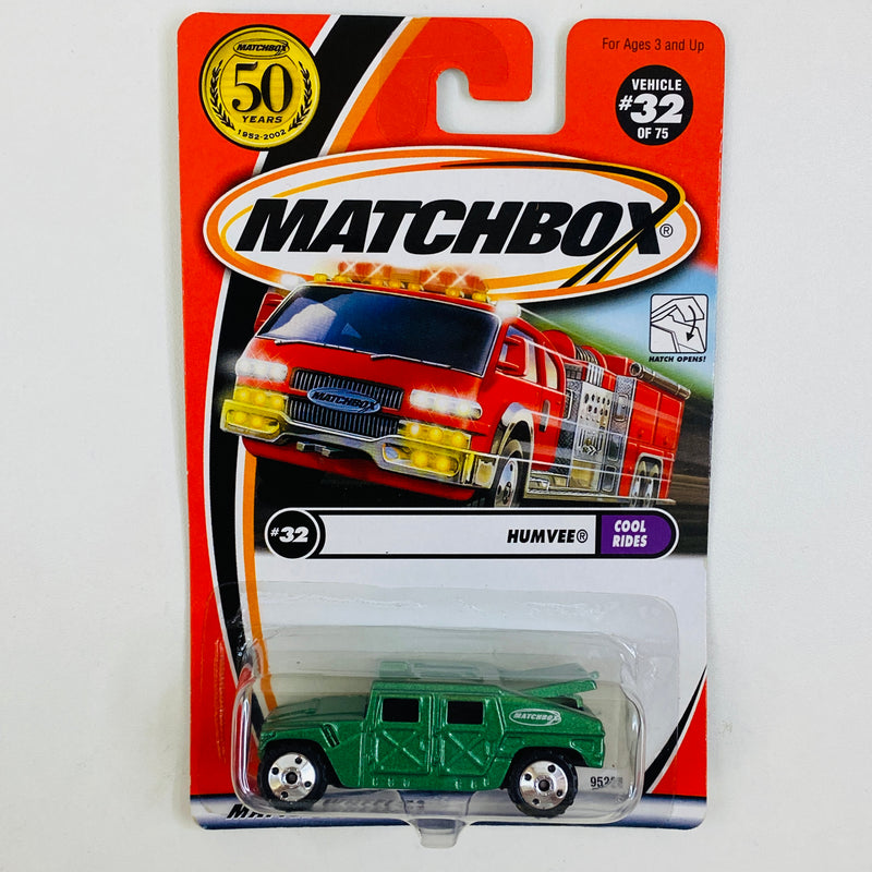 2002 Matchbox 50th Anniversary Cool Rides Hummer Humvee verde metálico con Apertura de Compuerta