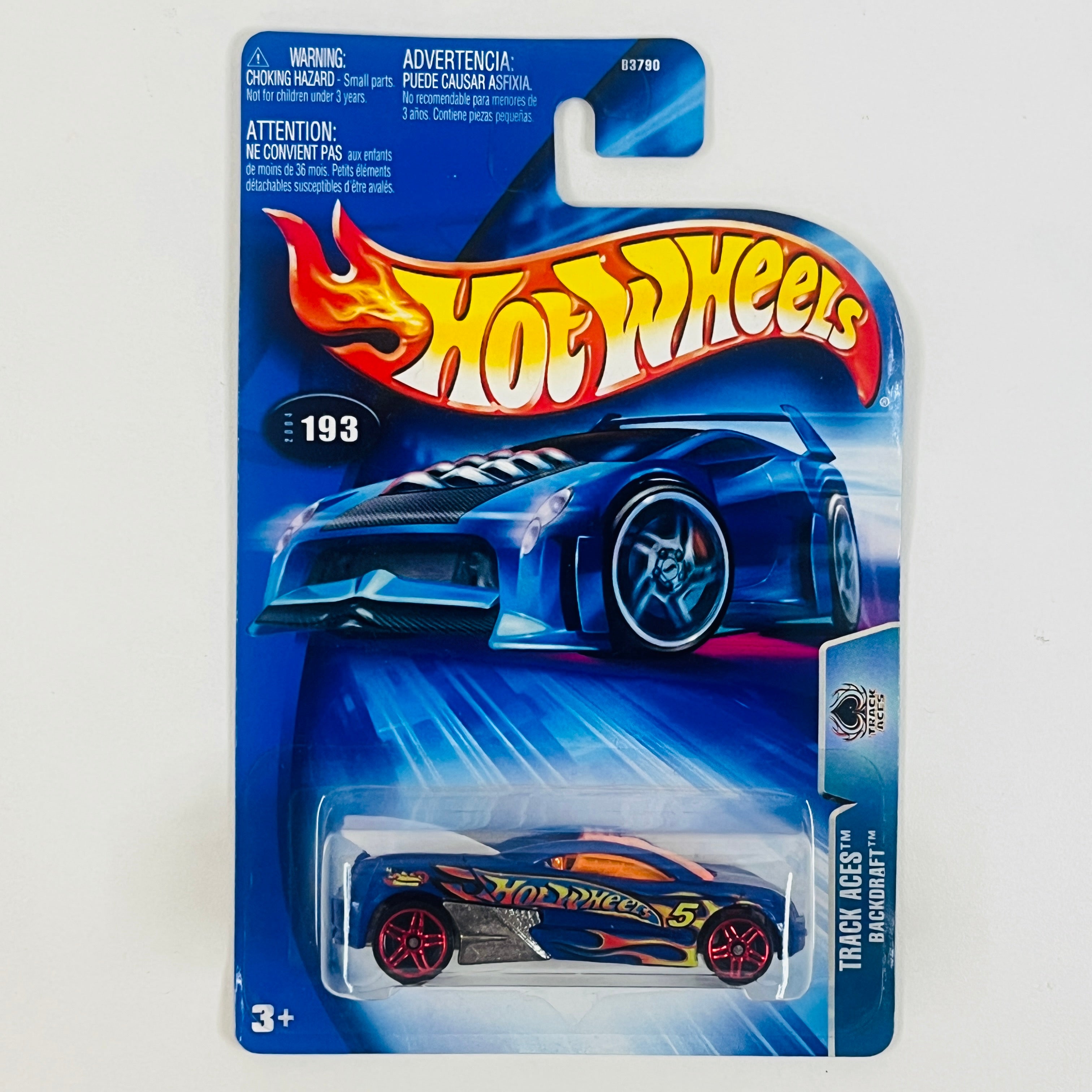 2004 Hot Wheels Track Aces Backdraft 193 azul PR5 base ZAMAC