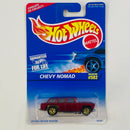 1996 Hot Wheels Chevy Nomad 502 rojo metálico 7SP base ZAMAC tarjeta Coolest to Collect