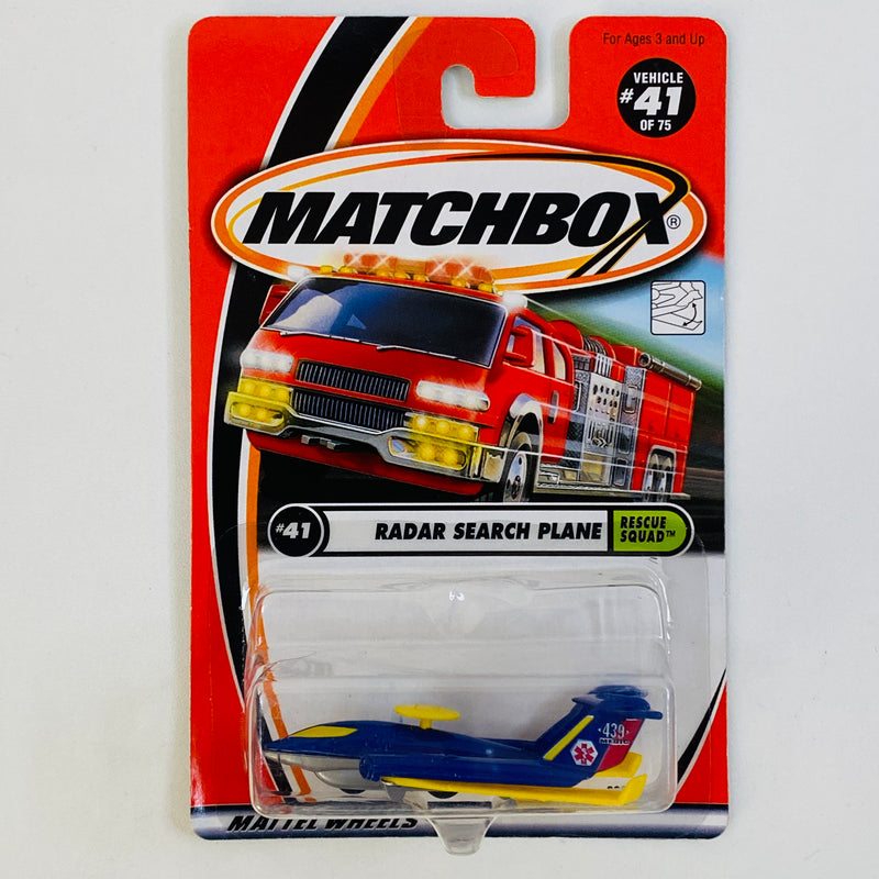 2001 Matchbox Rescue Squad Radar Search Plane azul Primera Edición con Alas Extensibles