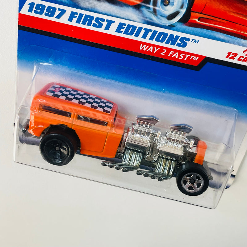 1997 Hot Wheels ERROR de FÁBRICA First Editions Way 2 Fast naranja 5SP base ZAMAC de Tailandia - Llantas de distinto color