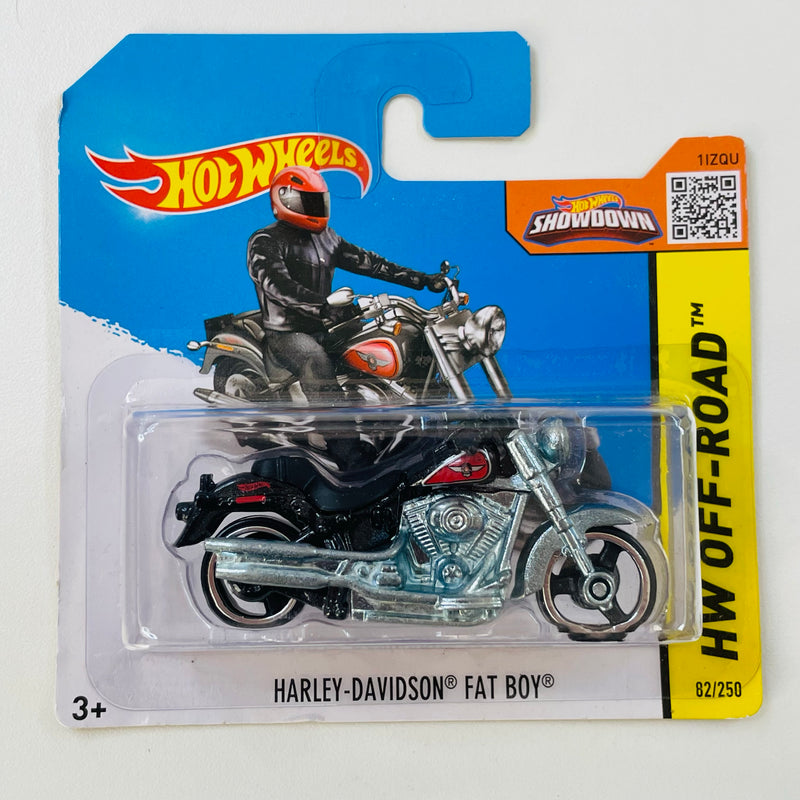 2015 Hot Wheels HW Off-Road Harley Davidson Fat Boy negro metálico MC3 base ZAMAC Tarjeta Europea