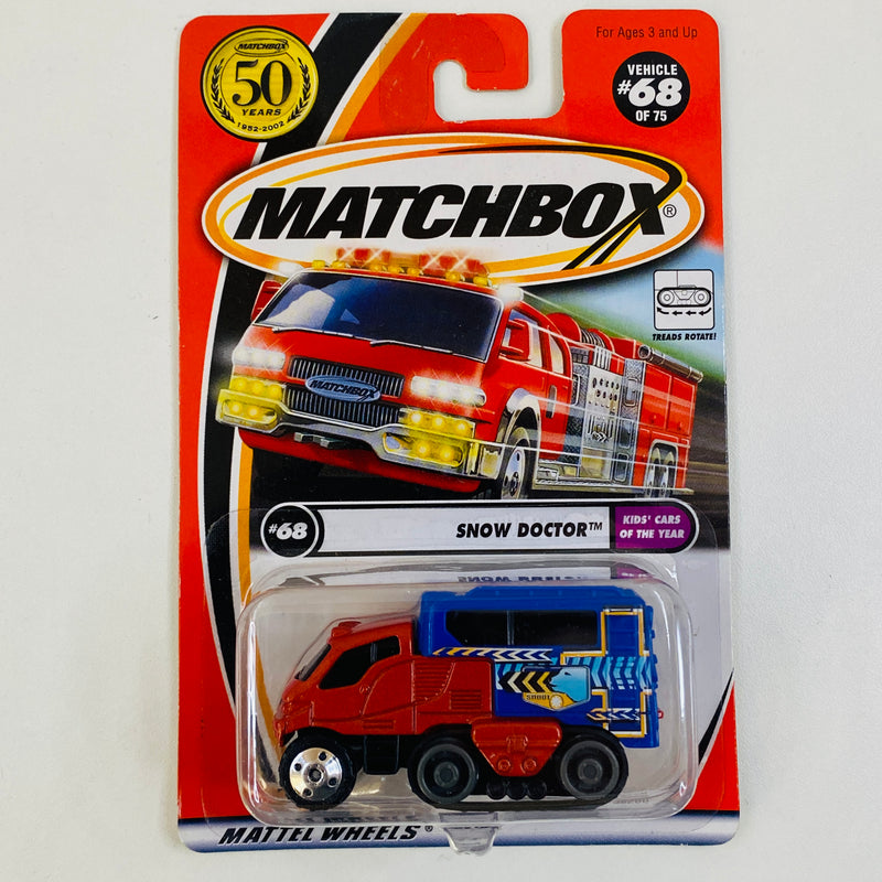 2002 Matchbox 50th Anniversary Kids Cars of the Year Snow Doctor naranja metálico con Orugas Rotativas