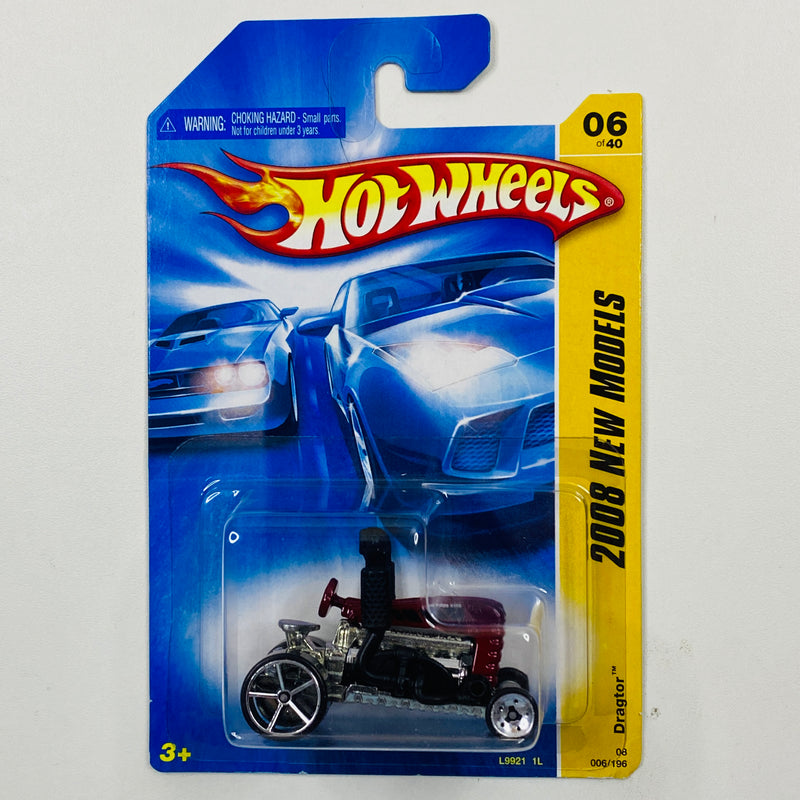 2008 Hot Wheels New Models Dragtor rojo metálico OH5 base ZAMAC Primera Edición