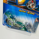 2005 Hot Wheels Rebel Rides Fright Bike 080 verde MC3 base ZAMAC