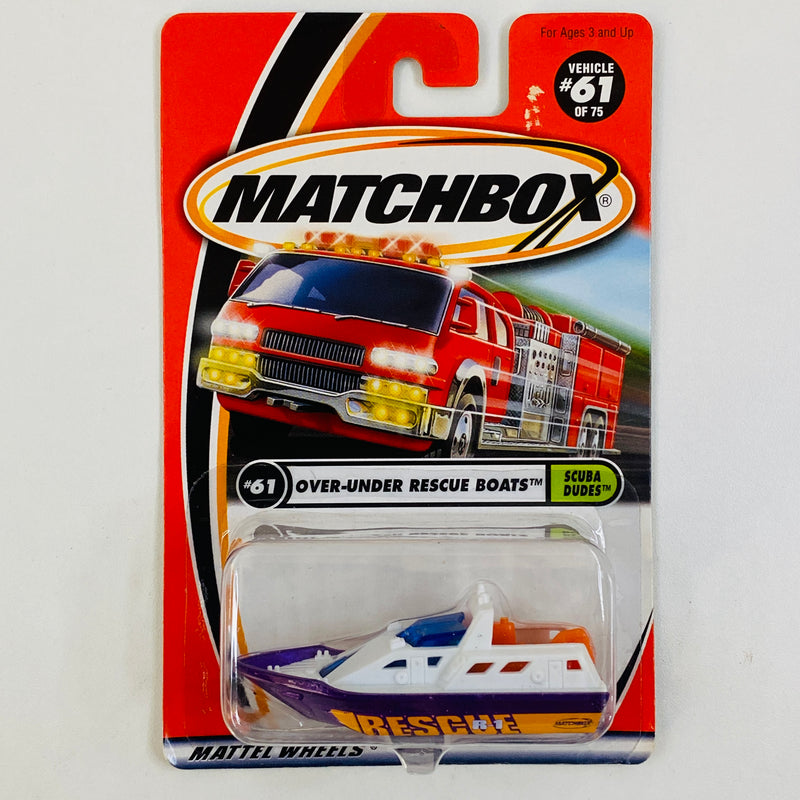 2001 Matchbox Scuba Dudes Over Under Rescue Boats blanco Primera Edición