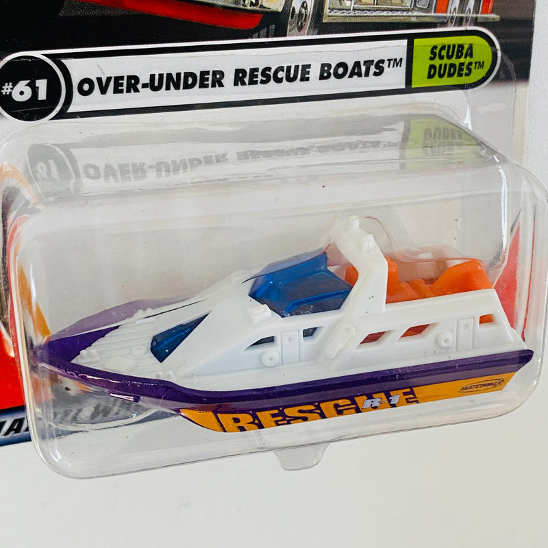 2001 Matchbox Scuba Dudes Over Under Rescue Boats blanco Primera Edición
