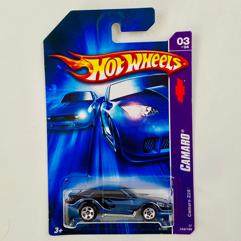 2007 Hot Wheels Chevrolet Camaro Z28 azul metálico 5SP base ZAMAC