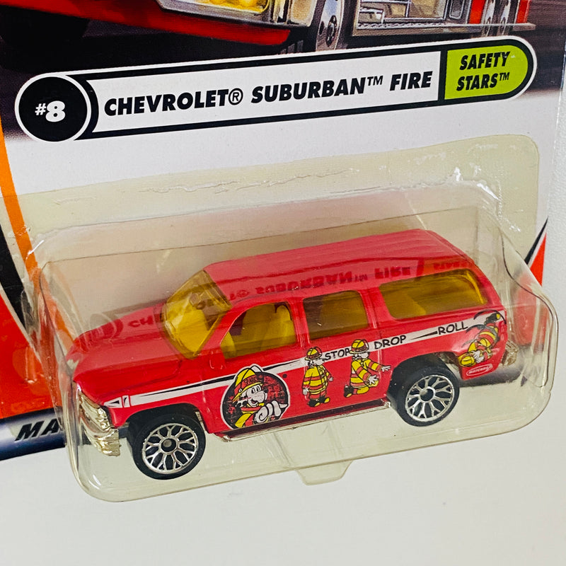 2002 Matchbox 50th Anniversary Safety Stars Chevrolet Suburban Fire rojo Bombero