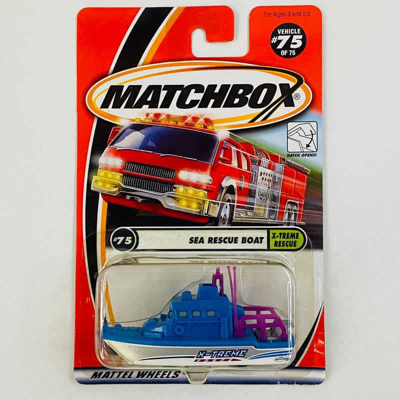 2002 Matchbox X-treme Rescue Sea Rescue Boat azul con Apertura de Compuerta