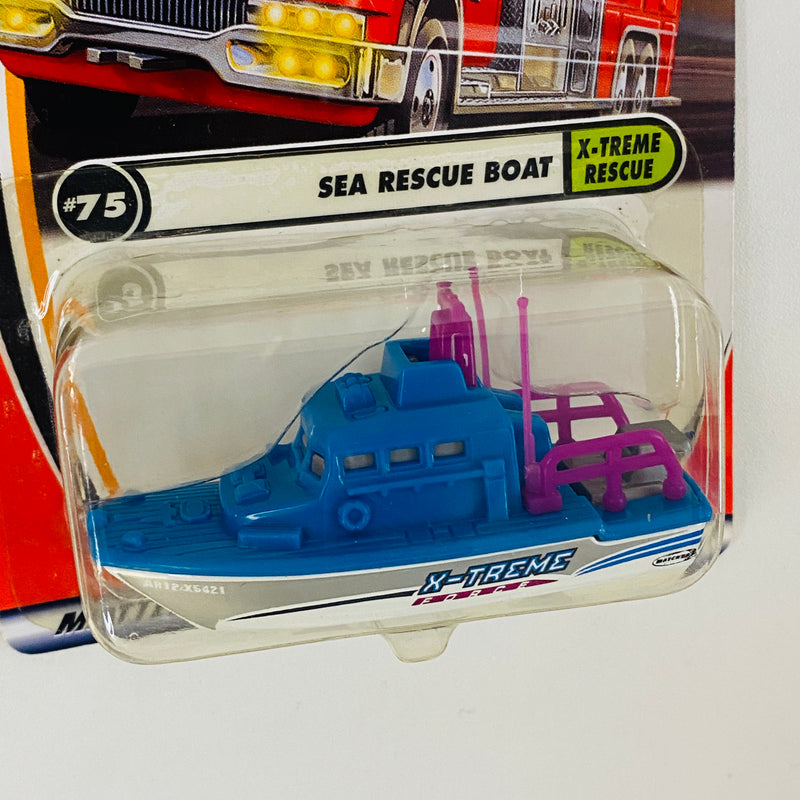 2002 Matchbox X-treme Rescue Sea Rescue Boat azul con Apertura de Compuerta